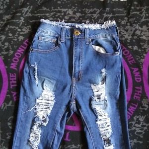 Blue ripped denim , mid rise + skinny (New)